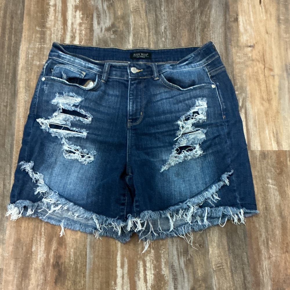 Judy Blue Distressed Dark Blue Jean Shorts